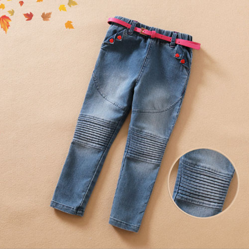 韓国の上位taz16015秋スタイル設計甘いドレープベルト付きズボンの女の子のジーンズ-キッズ服　ジーンズ問屋・仕入れ・卸・卸売り