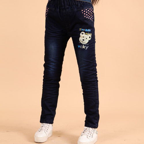 韓国のデザインtaz160062014年silm漫画印刷トップデザインシンプルなファッションの女の子のジーンズ-キッズ服　ジーンズ問屋・仕入れ・卸・卸売り