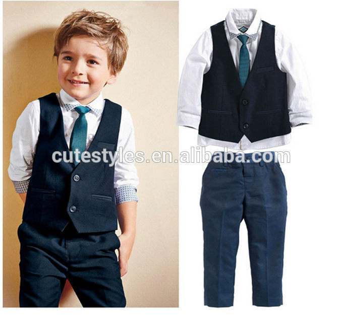 新しい到着の男の子の衣類2015秋は4個セットロングスリーブネクタイ付きジーンズの子供服cs41223-19の幼児の衣服セット-キッズ服　セット問屋・仕入れ・卸・卸売り