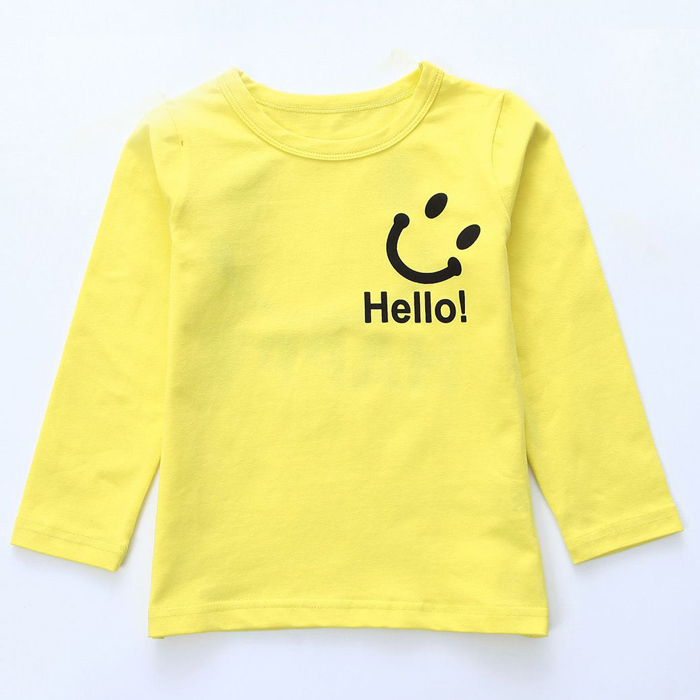 ロングスリーブイエローかわいいプリント名ブランド男の子シャツ-キッズ服　Tシャツ問屋・仕入れ・卸・卸売り