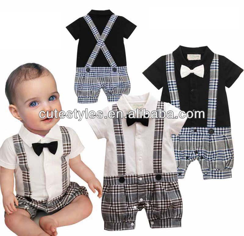 ボウタイの幼児の男の子ロンパースのベビーワンピースロンパース子供格子縞の上昇の衣服rr40319-1幼児のジャンプスーツ-キッズ服　セット問屋・仕入れ・卸・卸売り
