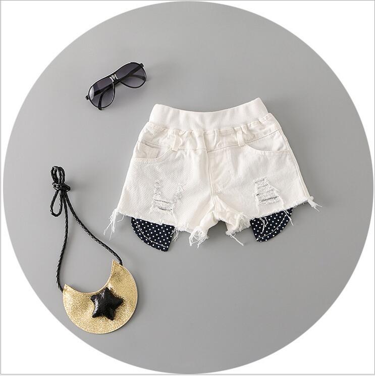 CB9034 2016夏白いジーンズの女の子ショートジーンズ-キッズ服　ジーンズ問屋・仕入れ・卸・卸売り