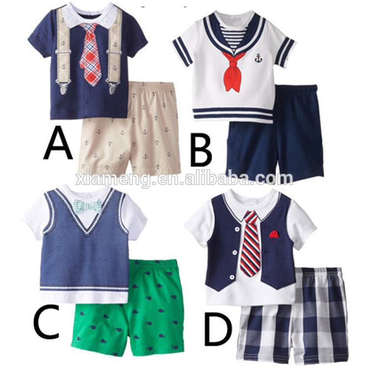 2016赤ちゃん男の子紳士服セット、半袖男の赤ちゃん短いセットでネクタイ-キッズ服　セット問屋・仕入れ・卸・卸売り