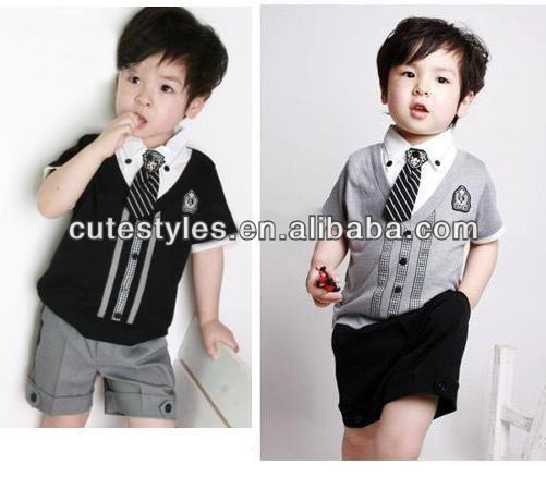 男の子のネクタイ紳士半袖ピースフェイク2top+shortパンツ男の子夏服cs40320-7ウェアの男の子衣装-キッズ服　セット問屋・仕入れ・卸・卸売り