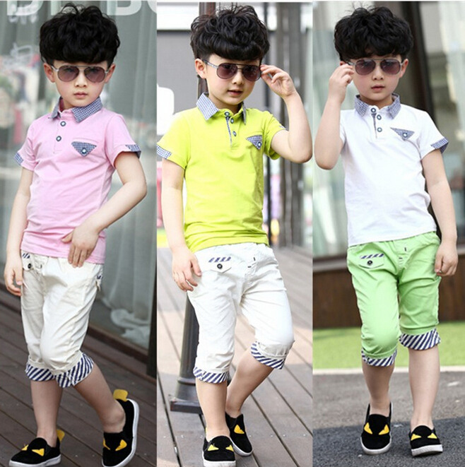 2016夏新子供ツーピーススーツ半袖コットン男の子スーツ-キッズ服　セット問屋・仕入れ・卸・卸売り