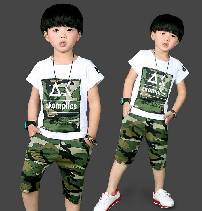 2016男の子のスーツ迷彩半袖夏子供服セット-キッズ服　セット問屋・仕入れ・卸・卸売り