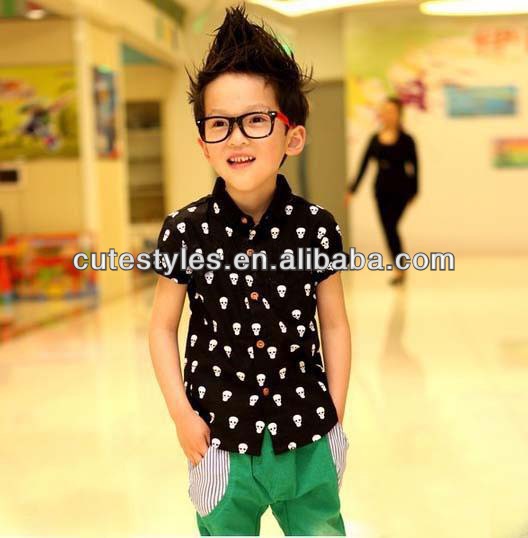 子男の子カジュアルシャツ頭蓋骨のプリントシャツの子供服ファッション夏bt40319-3短い袖のtシャツ-キッズ服　Tシャツ問屋・仕入れ・卸・卸売り