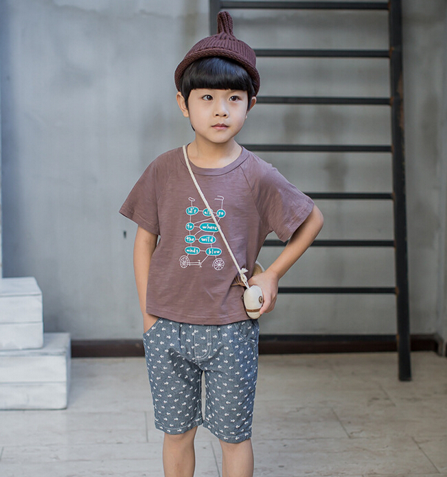 2016ファッション高品位インポートファブリック印刷男の子夏スーツ-キッズ服　セット問屋・仕入れ・卸・卸売り