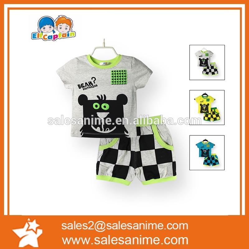 男の子の子供の衣類のセット夏のカジュアルなショートスリーブt- シャツクマパターンの2セットスーツ-キッズ服　セット問屋・仕入れ・卸・卸売り