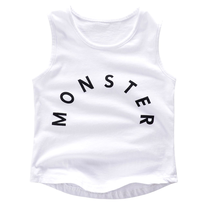 2016卸売モンスタープリント赤ちゃんのベスト白-キッズ服　Tシャツ問屋・仕入れ・卸・卸売り