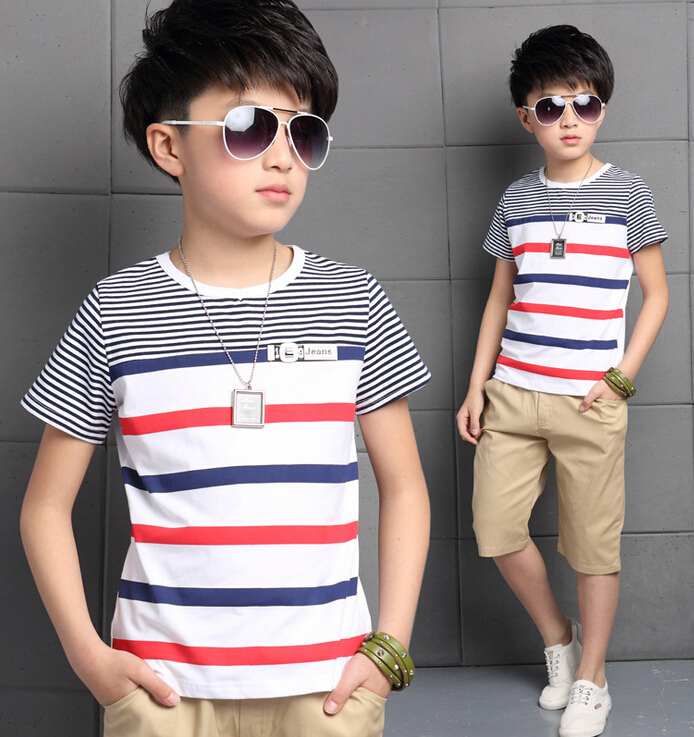 2016ハン版の男の子夏半袖tシャツストライプ衣類セット-キッズ服　セット問屋・仕入れ・卸・卸売り