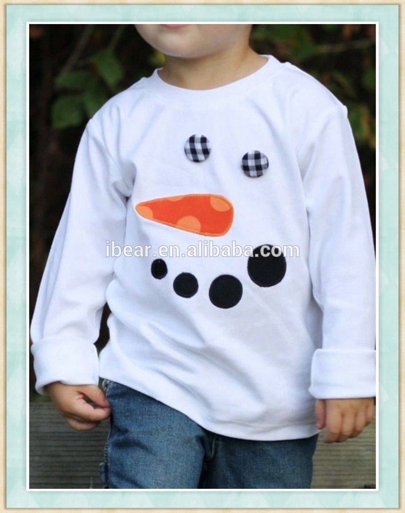 クリスマス雪だるまアイシングフリルラグランtシャツ男の子ブティック服フリルクリスマスシャツ-キッズ服　セット問屋・仕入れ・卸・卸売り