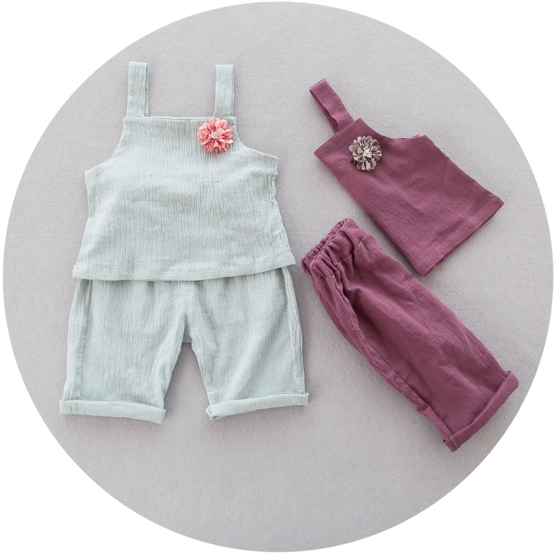 YD4167summer子供服キャンディーカラー二枚子供女の子服セット-キッズ服　セット問屋・仕入れ・卸・卸売り