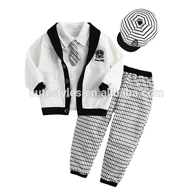 熱い販売男の子服セット英国スタイル男の子スーツでストリップキャップとパンツ5ピース子供服セットCS40813-26-キッズ服　セット問屋・仕入れ・卸・卸売り