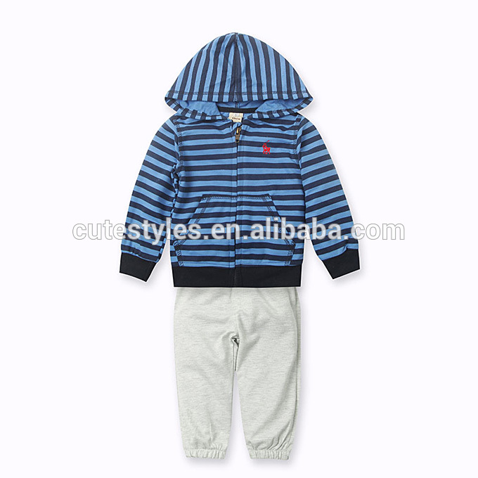 秋の子供服セット卸売ストリップ柄コートでキャップ綿子供服セット男の子用CS40815-8-キッズ服　セット問屋・仕入れ・卸・卸売り