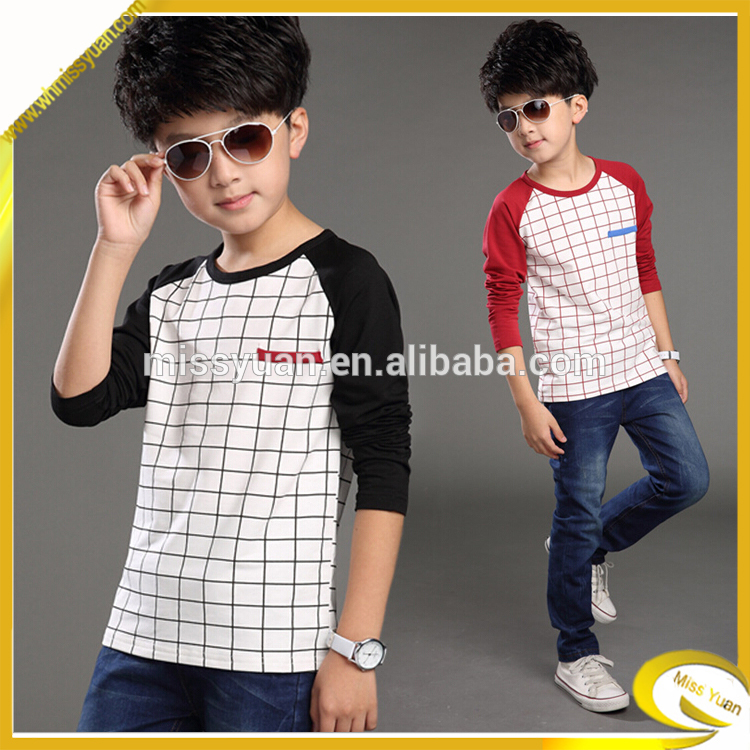 新しいファッションデザイントップ販売新しいスタイル男の子長袖グリッド服男の子用-キッズ服　セット問屋・仕入れ・卸・卸売り
