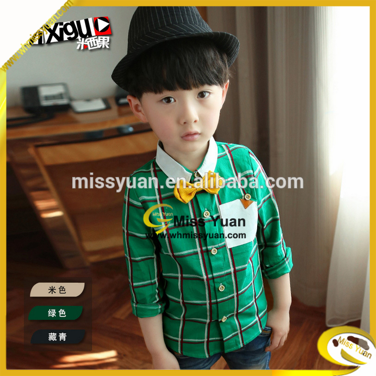 中国工場2015熱い高品質の新しいスタイルの服男の子男子格子縞のシャツ-キッズ服　セット問屋・仕入れ・卸・卸売り