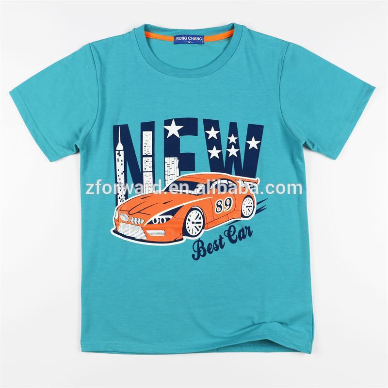 青の子供男の子の夏の半袖t- 車付きシャツのために印刷4〜12歳男の子-キッズ服　Tシャツ問屋・仕入れ・卸・卸売り