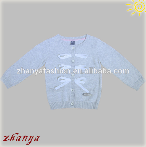 2016 100% コットン グレー マール ボウ詳細女の子カーディガン セーター-キッズ服　セーター問屋・仕入れ・卸・卸売り