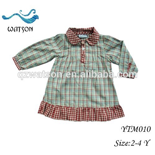 子供の摩耗チェック柄プリント長袖シャツ&スカート着用-キッズ服　シャツ、トップス問屋・仕入れ・卸・卸売り