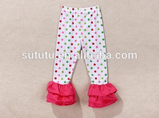 偉大な品質のパンツ安い綿の女の子のためのトリプルフリルパンツカラフルキュートな水玉模様のパンツ-ズボン問屋・仕入れ・卸・卸売り