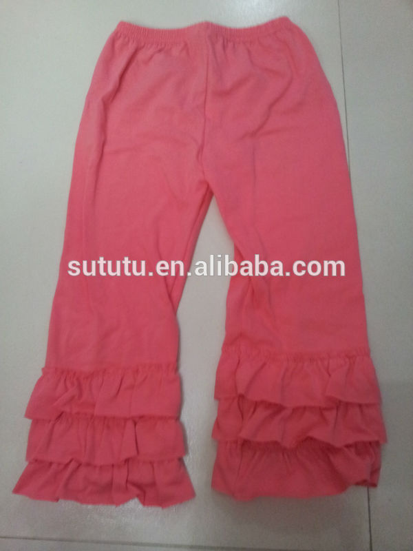 かなりプロモーションソリッドカラーのベビーの女の子のためのレギンス熱い販売のブティックフローラル層フリルパンツ-ズボン問屋・仕入れ・卸・卸売り