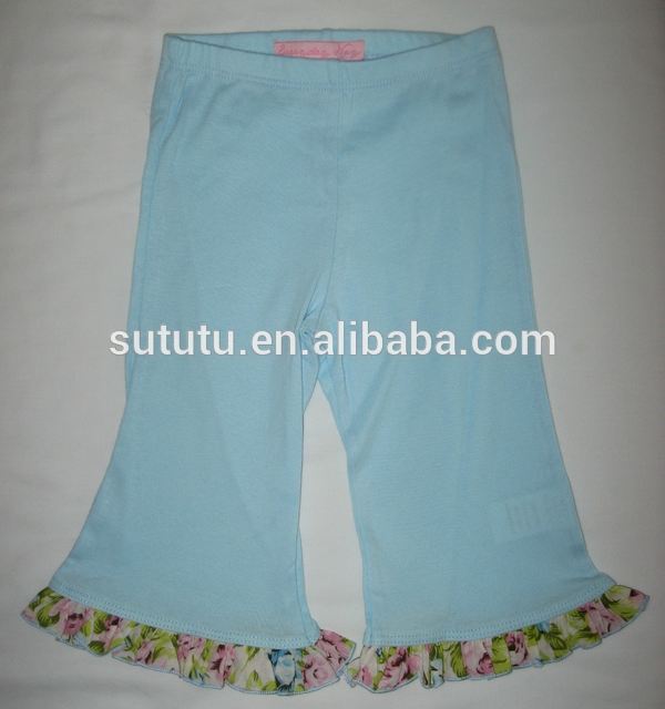 女の子フリルのパンツかなりプロモーションニットフリルパンツ子供の卸売のためのフローラルブティックソリッドカラーパンツ-ズボン問屋・仕入れ・卸・卸売り