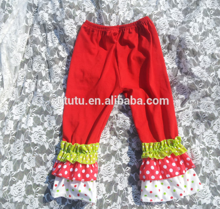 愛らしい子供の素敵なデザインポルカドット三層フリル花柄パンツのためのセクシーな女の子-ズボン問屋・仕入れ・卸・卸売り