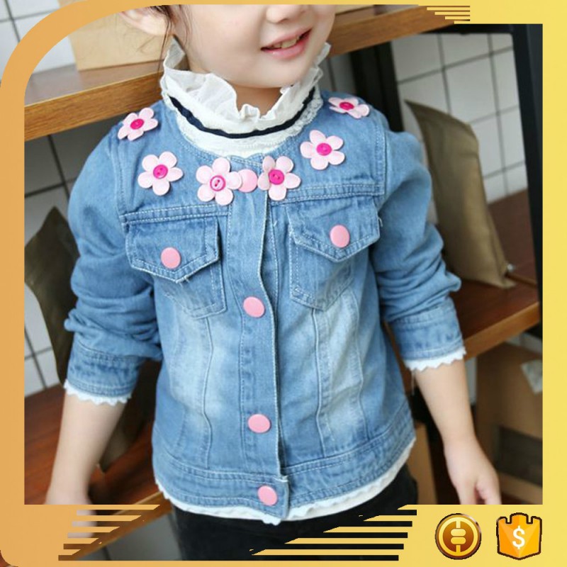 Oemサービス子供デニムトップスレースサイドファッション酵素洗浄ラウンド襟トップス-キッズ服　コート問屋・仕入れ・卸・卸売り