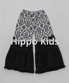 新しいファッション黒ダマスクフリルパンツ卸売子供服米国女の子polazzoパンツ-ズボン問屋・仕入れ・卸・卸売り