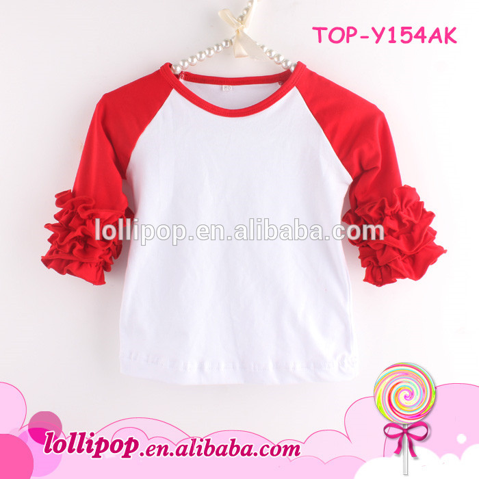 新しいスタイル赤長袖赤ちゃんの女の子の服フリル袖ラグランtシャツ-キッズ服　シャツ、トップス問屋・仕入れ・卸・卸売り