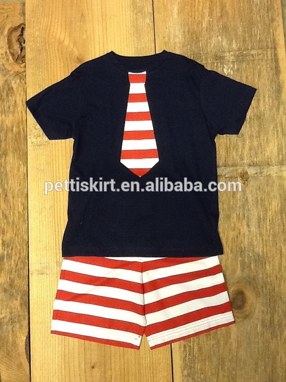 卸売子供のブティック7月4日赤ちゃんの女の子衣装付きタンクトップブラックビブショーツセット赤のストライプ-キッズ服　シャツ、トップス問屋・仕入れ・卸・卸売り