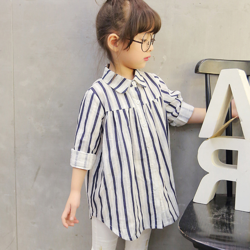 YD3174fashion女の子シャツストライプラペル緩い子供ブラウス-キッズ服　シャツ、トップス問屋・仕入れ・卸・卸売り