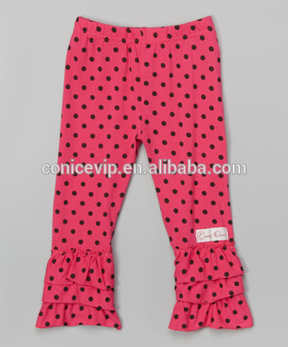 リメイクの素敵なダブルフリルポルカドットパンツ赤ちゃんの女の子のための高品質の女の子綿長ズボン-ズボン問屋・仕入れ・卸・卸売り