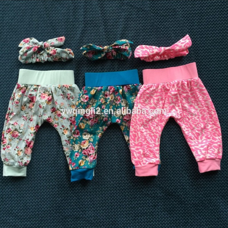 DYJ-117ファッション子供ブティック服フラワープリントスポーツパンツと弓2ペーチ赤ちゃん女の子パンツジーンズ-ズボン問屋・仕入れ・卸・卸売り