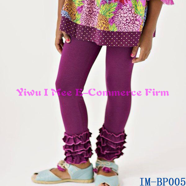 2015最新デザインの子供女の子のための紫色の綿のレギンスim-bp005フリル-ズボン問屋・仕入れ・卸・卸売り