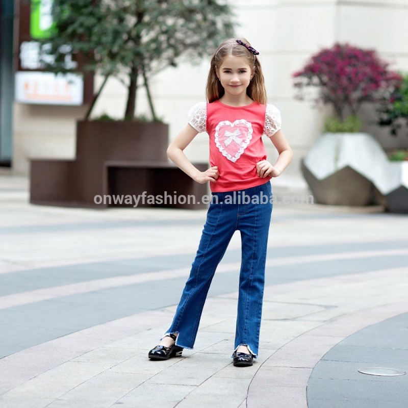 夏アップリケtシャツファッションoネックtシャツ女の子のためのキャップスリーブレース刺繍最新スタイルスリムフィット-キッズ服　Tシャツ問屋・仕入れ・卸・卸売り