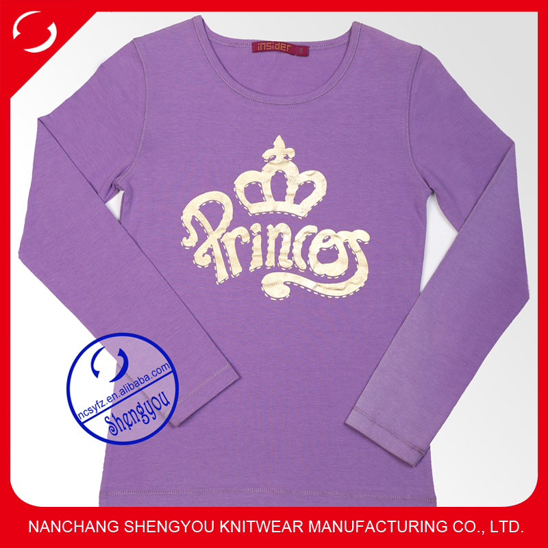 カスタム綿100％印刷された子供の紫色のロングスリーブtシャツ-キッズ服　Tシャツ問屋・仕入れ・卸・卸売り