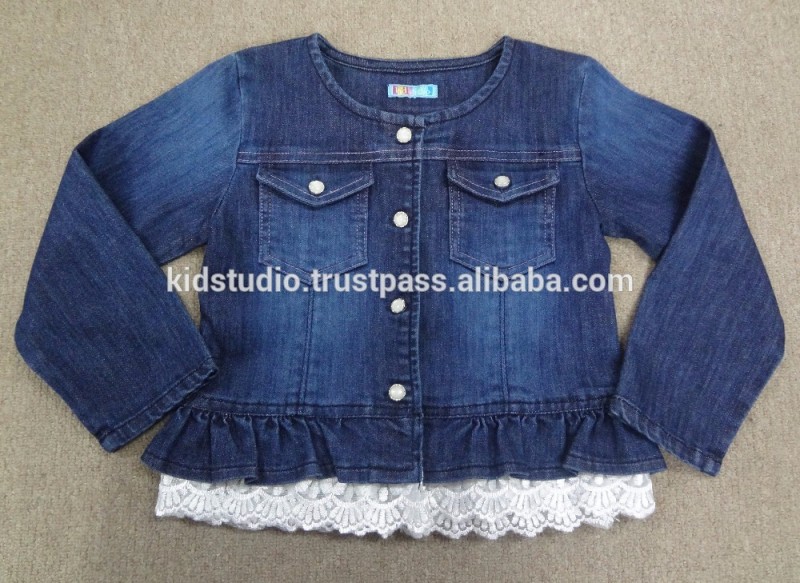 冬の子供フルスリーブデニムペプラムジャケット付きレース&洗浄効果のための女の子-ジュニア服（女）ジャケット、コート問屋・仕入れ・卸・卸売り