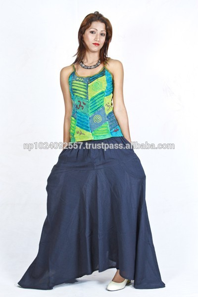 女の子のロングスカート/綿/高品質/ネパール/ダークブルー色-プラスサイズドレス、スカート問屋・仕入れ・卸・卸売り