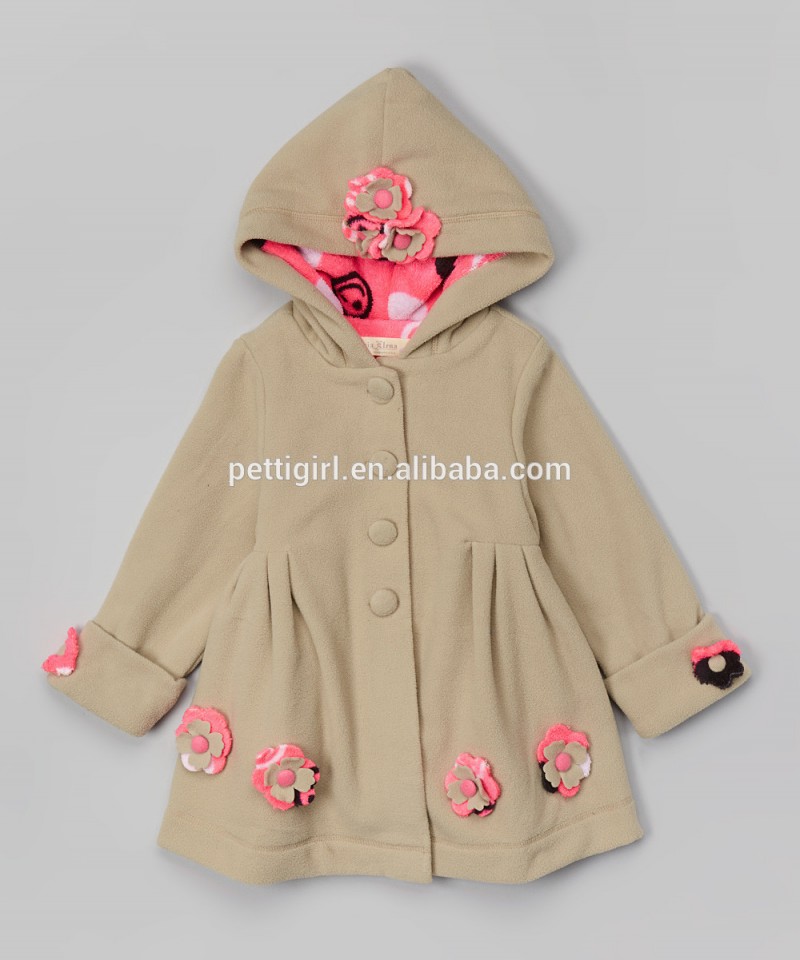 ホット販売女の子コートでベージュ花フリーススイング女の子花コートファッション子供服Z-OC80627-42-キッズ服　コート問屋・仕入れ・卸・卸売り