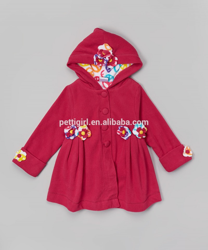 最新の女の子コートでフクシア花フード付きスイング女の子の花のコート子供服Z-OC80627-38-キッズ服　コート問屋・仕入れ・卸・卸売り