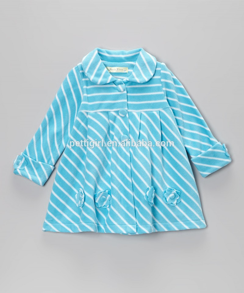 新しいデザイン女の子コートでアクアとホワイトストライプ女の子花フリースのコートカジュアル女の子服Z-OC80627-29-キッズ服　コート問屋・仕入れ・卸・卸売り