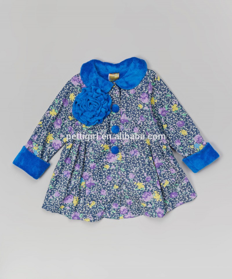 新しい到着女の子コートでヤグルマギク青と花スイング女の子花コートカジュアル子供服Z-OC80627-27-キッズ服　コート問屋・仕入れ・卸・卸売り