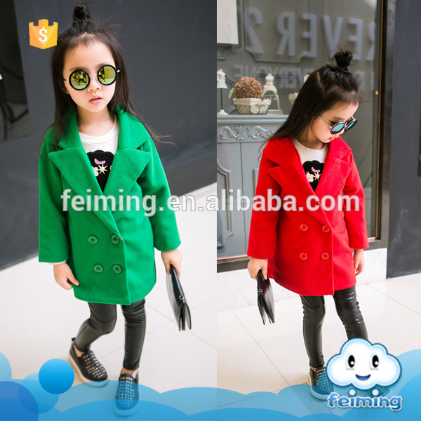 Feiming卸売ファンシーコート用キッズ女の子ブティック織コットン服ロングコートデザインのための子-キッズ服　コート問屋・仕入れ・卸・卸売り