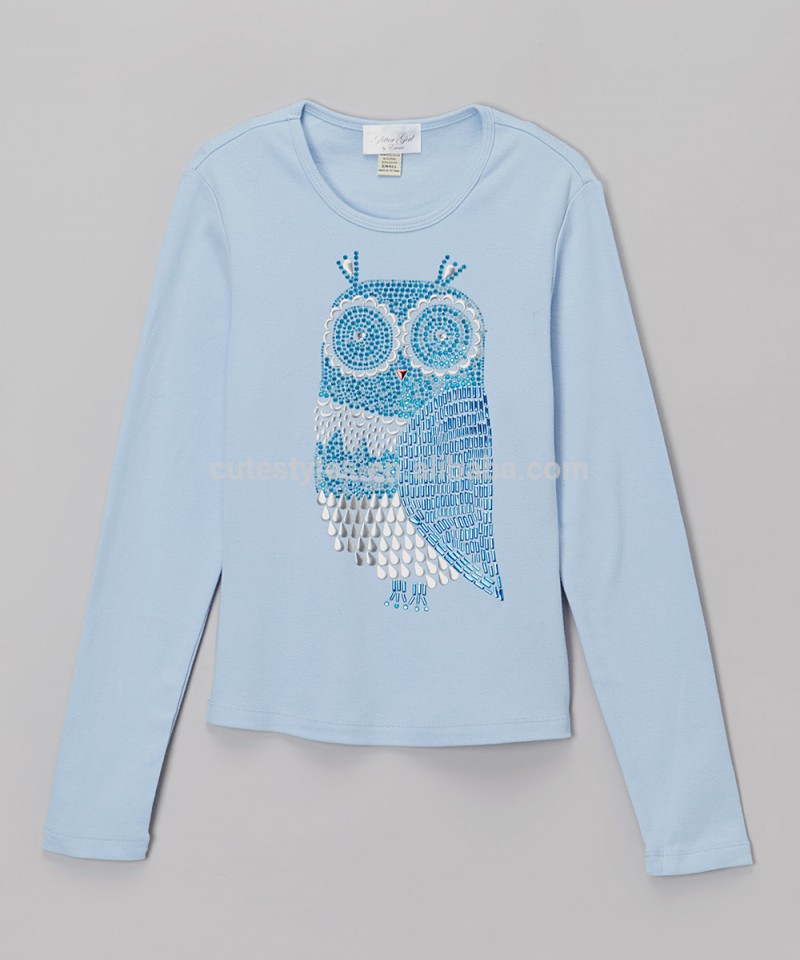 新製品ライトブルーフクロウ秋用の堂々としたティーバルク卸売摩耗の子供の女の子のt- シャツz-gt80812-26-キッズ服　Tシャツ問屋・仕入れ・卸・卸売り