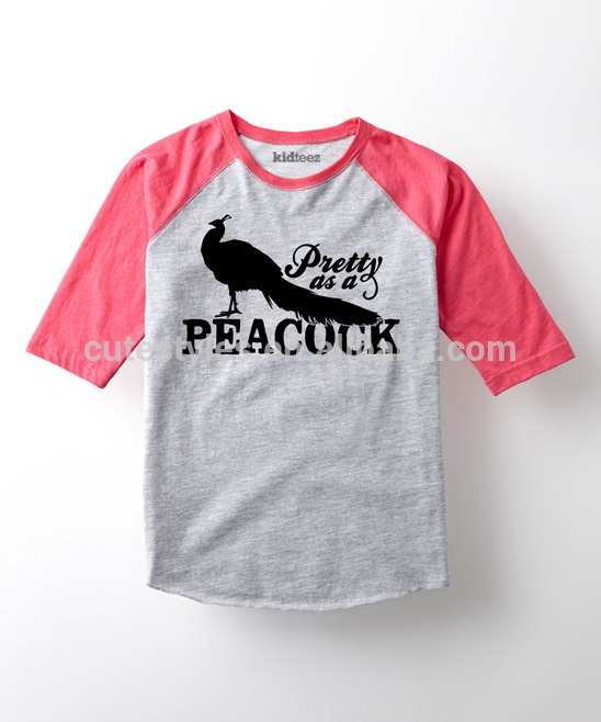 おしゃれなデザインとして孔雀ホットピンクかわいいティー幼児の女の子の服夏用シャツの手先の首輪z-gt80812-16衣類-キッズ服　Tシャツ問屋・仕入れ・卸・卸売り