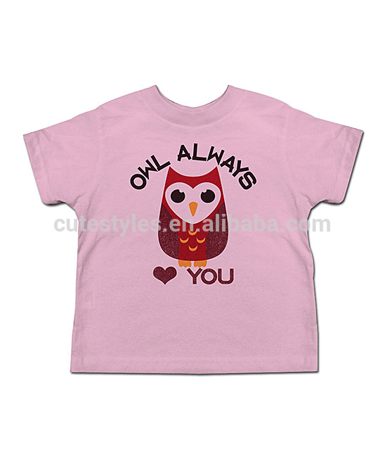 トップ販売のピンクのフクロウあなたが愛するのは幼児の女の子のティー・プロモーション手先t- シャツの子供のサマーウェアz-gt80812-25-キッズ服　Tシャツ問屋・仕入れ・卸・卸売り