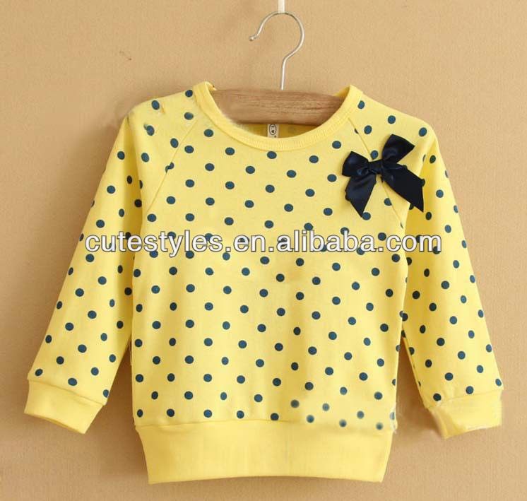 アクティブウェア子供女の子のロングスリーブtシャツシャツファッション子供の水玉模様のかわいいちょう結びgt40320-15のtシャツ-キッズ服　Tシャツ問屋・仕入れ・卸・卸売り