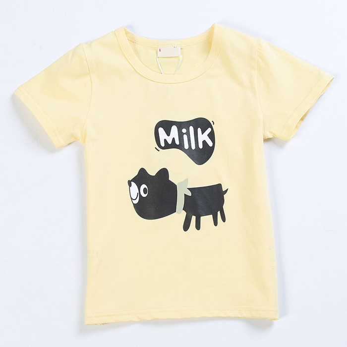 カジュアルかわいいミルク犬印刷tシャツキッズ女の子-キッズ服　Tシャツ問屋・仕入れ・卸・卸売り